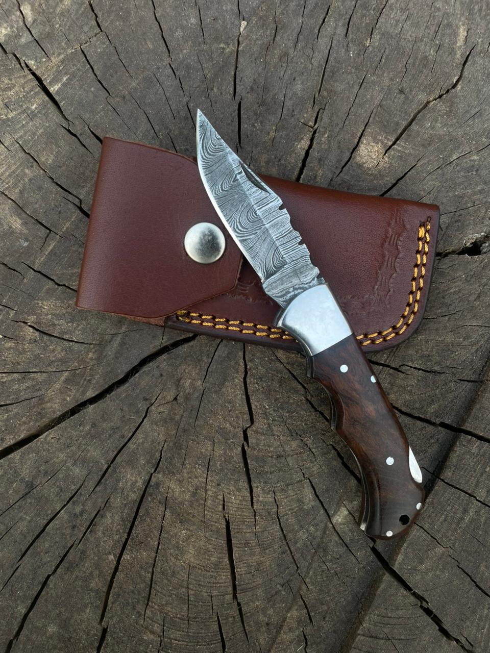 Brown Folding Knife With Leather Cover