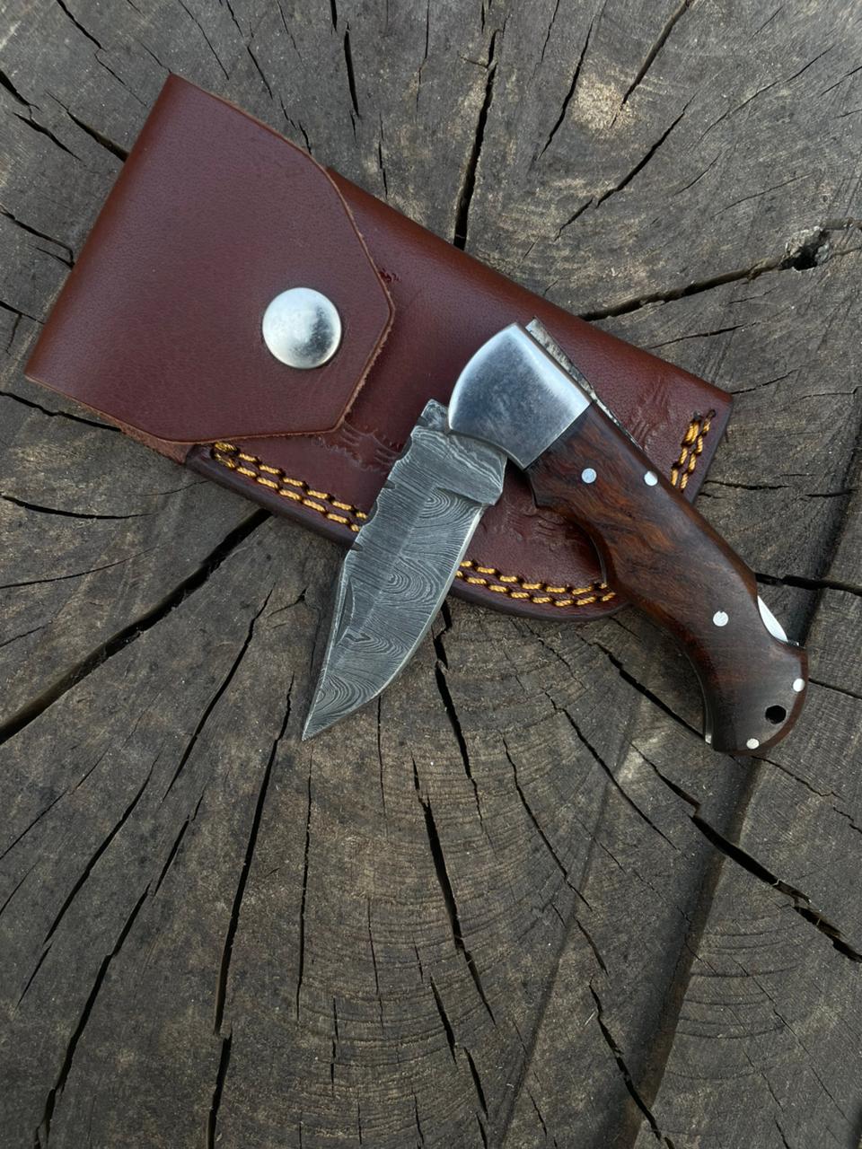 Brown Folding Knife With Leather Cover