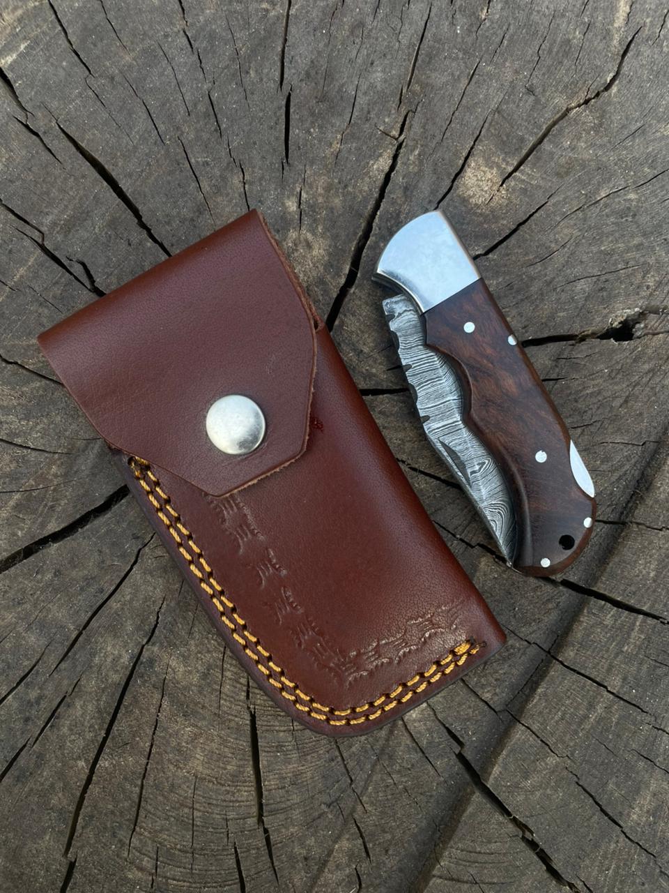 Brown Folding Knife With Leather Cover