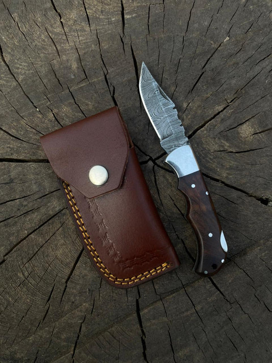 Brown Folding Knife With Leather Cover