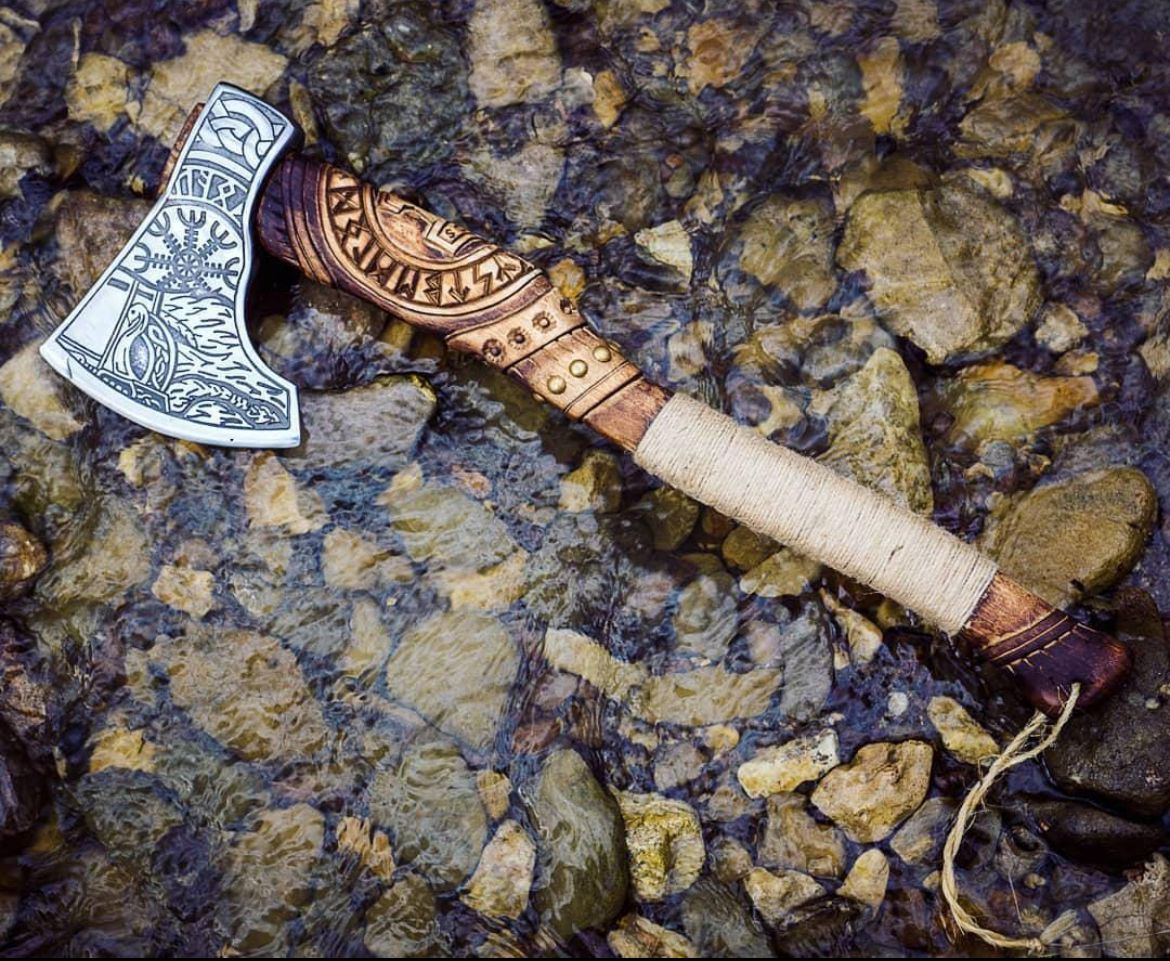 Viking Battle Axe With Leather Cover