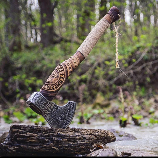 Viking Battle Axe With Leather Cover
